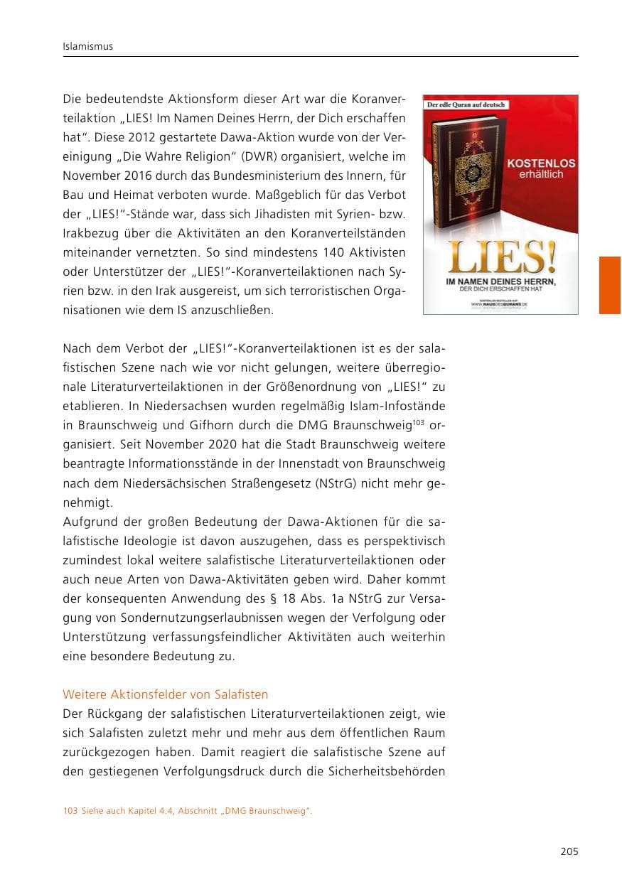 Seite 207 des Verfassungsschutzbericht 2020 Niedersachsen