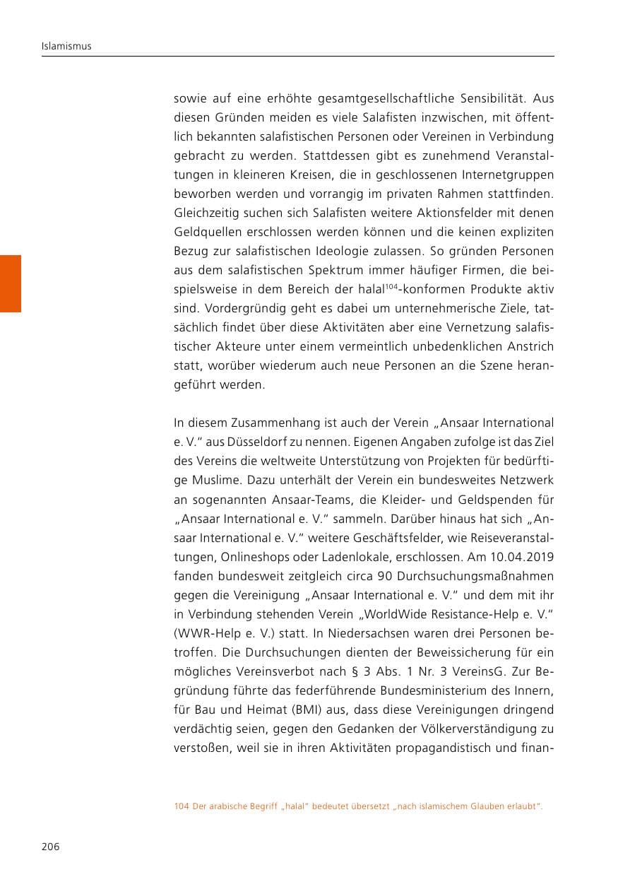 Seite 208 des Verfassungsschutzbericht 2020 Niedersachsen