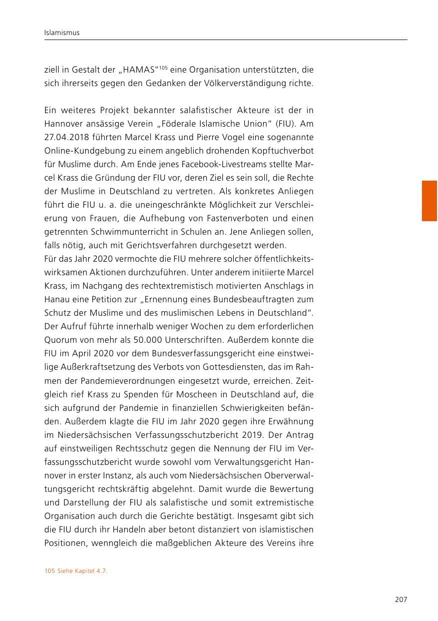 Seite 209 des Verfassungsschutzbericht 2020 Niedersachsen