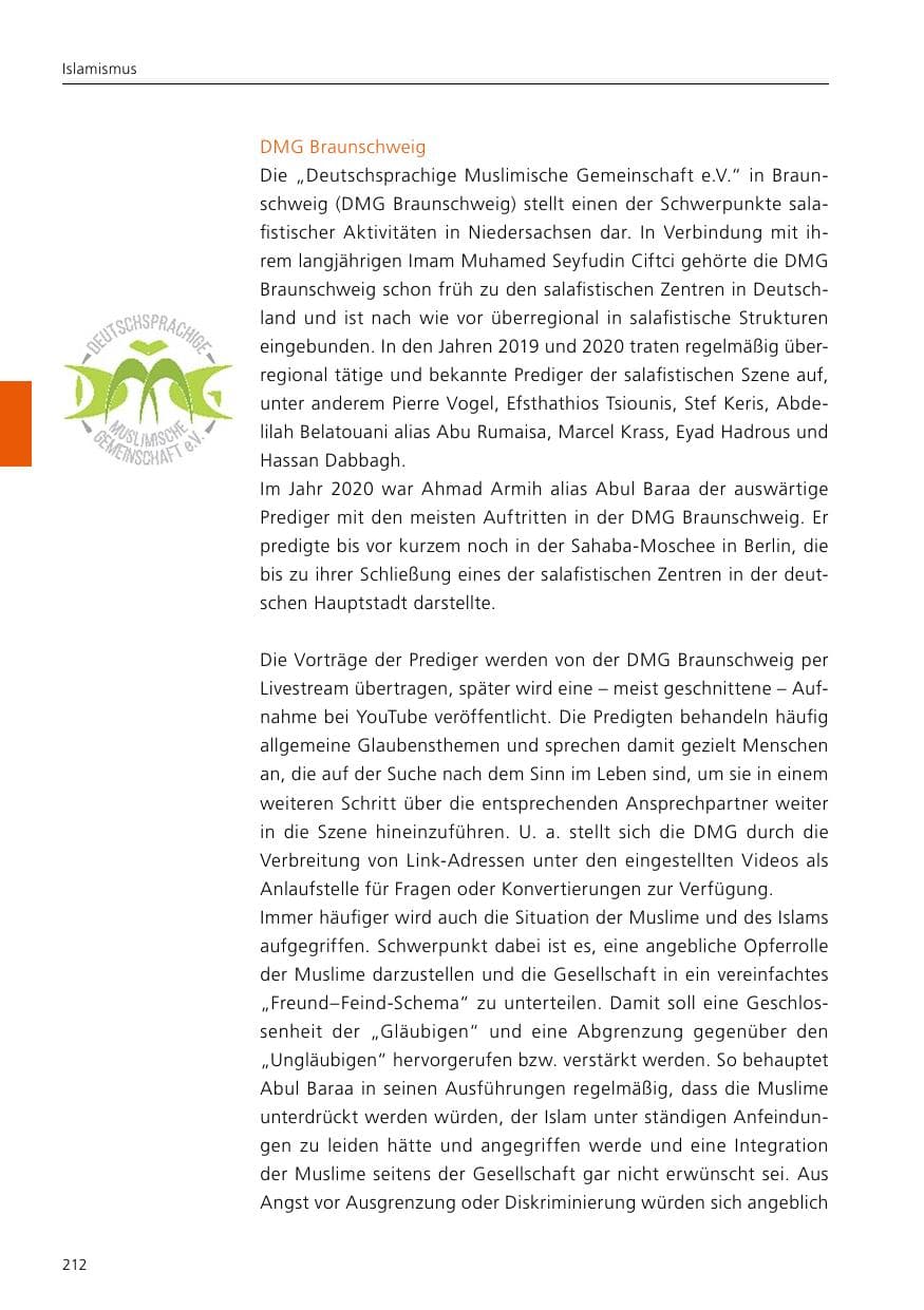 Seite 214 des Verfassungsschutzbericht 2020 Niedersachsen