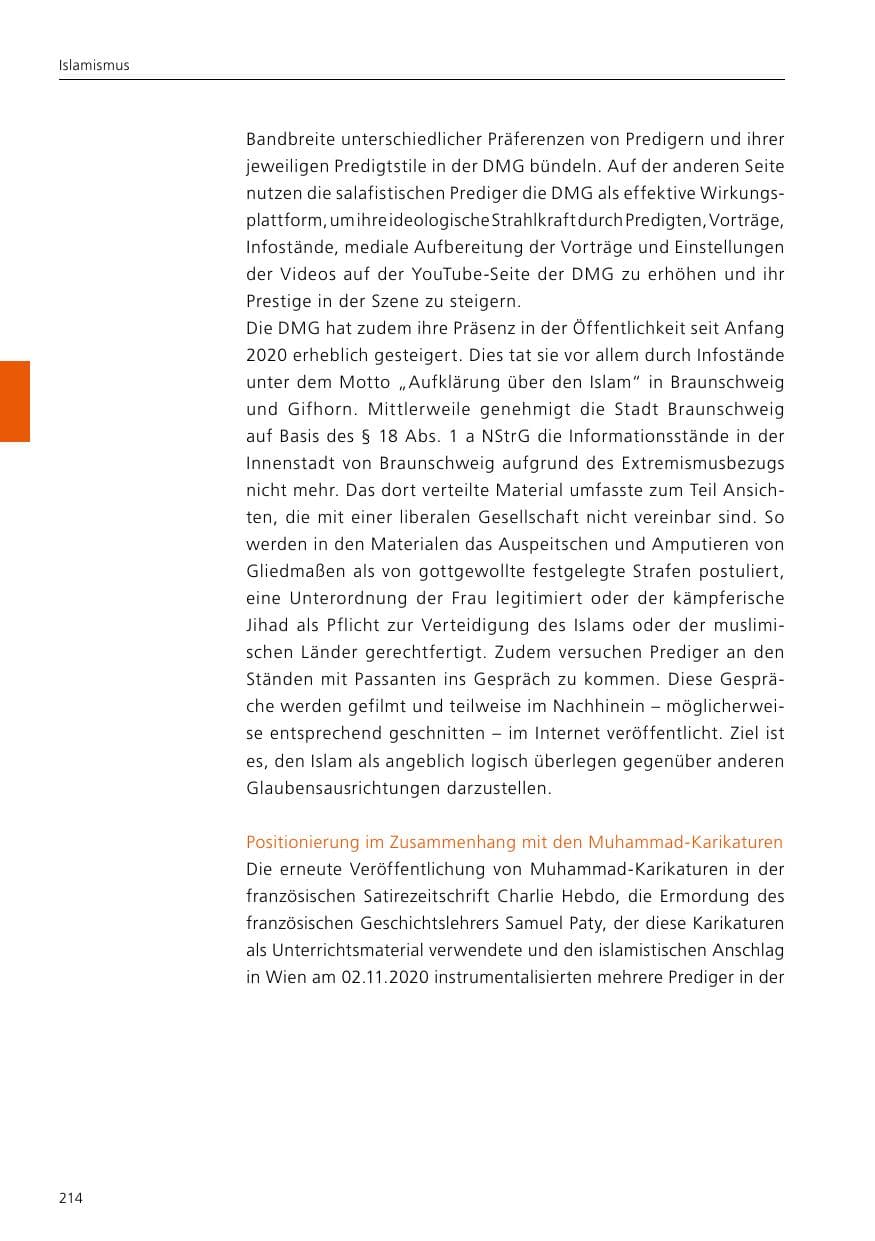 Seite 216 des Verfassungsschutzbericht 2020 Niedersachsen