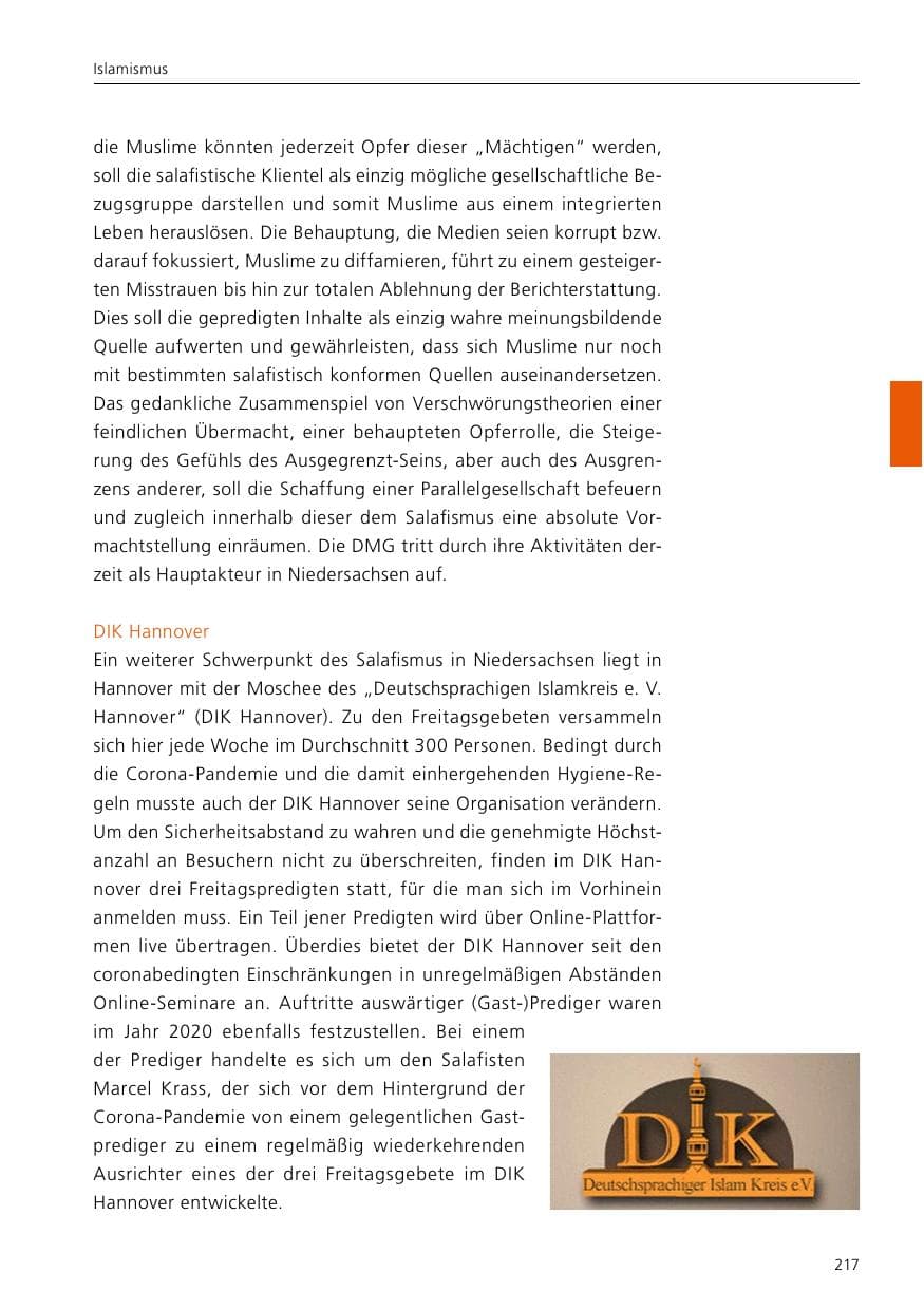 Seite 219 des Verfassungsschutzbericht 2020 Niedersachsen