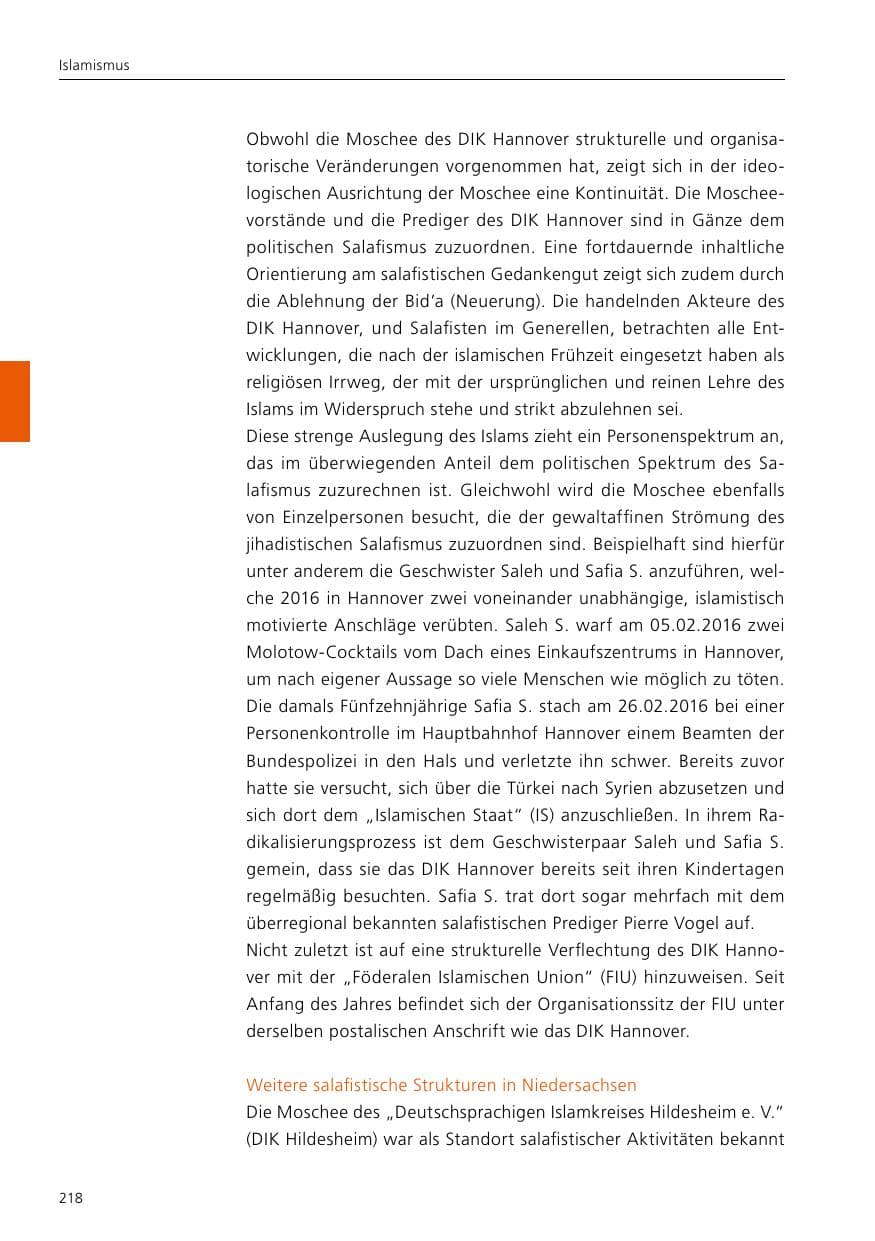 Seite 220 des Verfassungsschutzbericht 2020 Niedersachsen