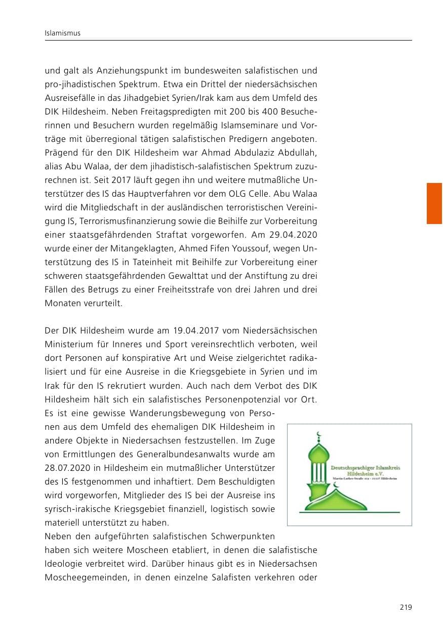 Seite 221 des Verfassungsschutzbericht 2020 Niedersachsen