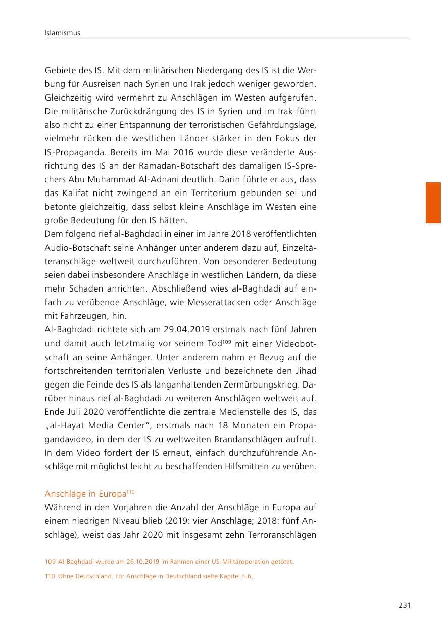Seite 233 des Verfassungsschutzbericht 2020 Niedersachsen