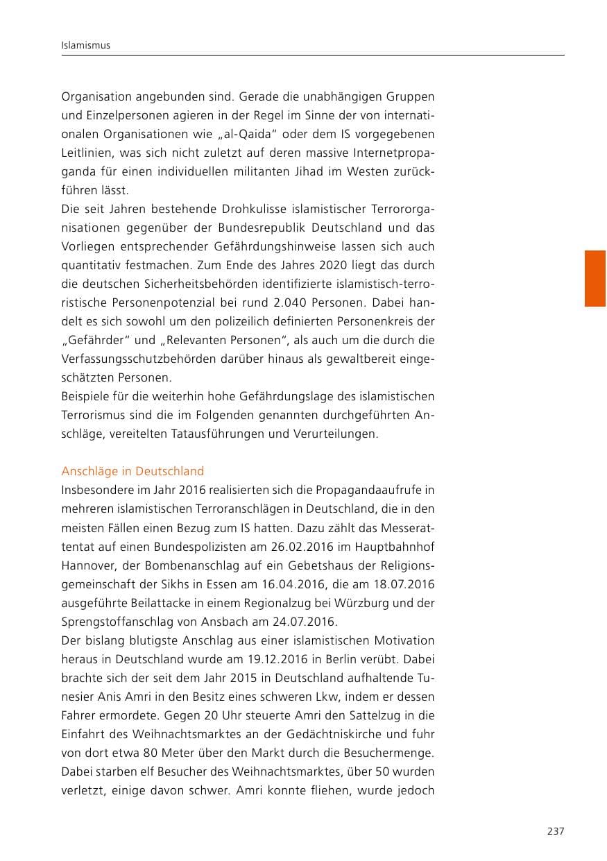 Seite 239 des Verfassungsschutzbericht 2020 Niedersachsen