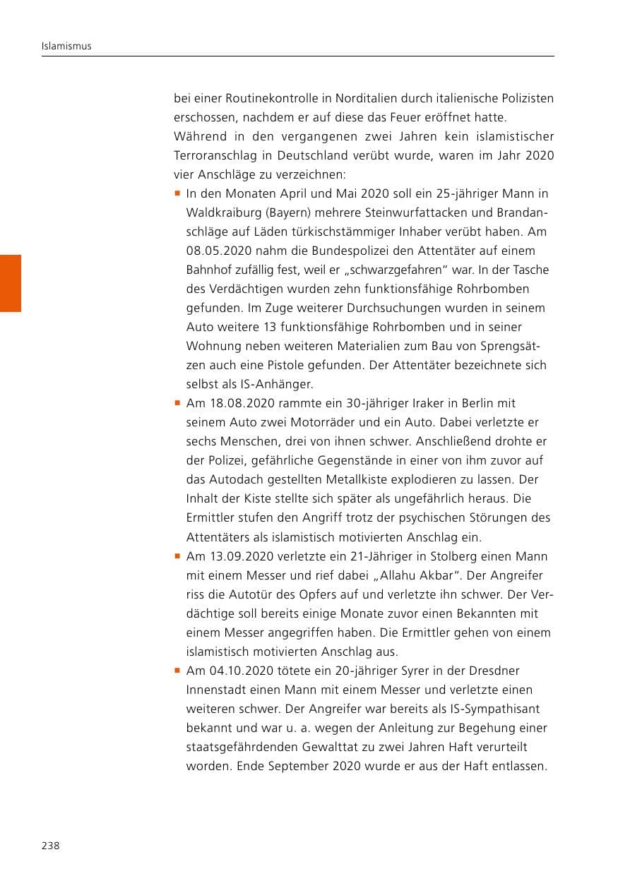 Seite 240 des Verfassungsschutzbericht 2020 Niedersachsen
