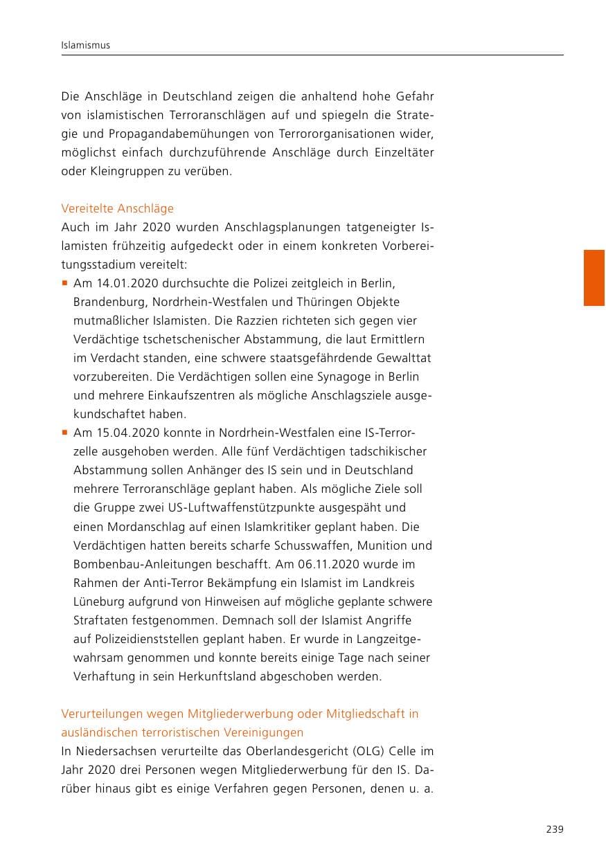 Seite 241 des Verfassungsschutzbericht 2020 Niedersachsen