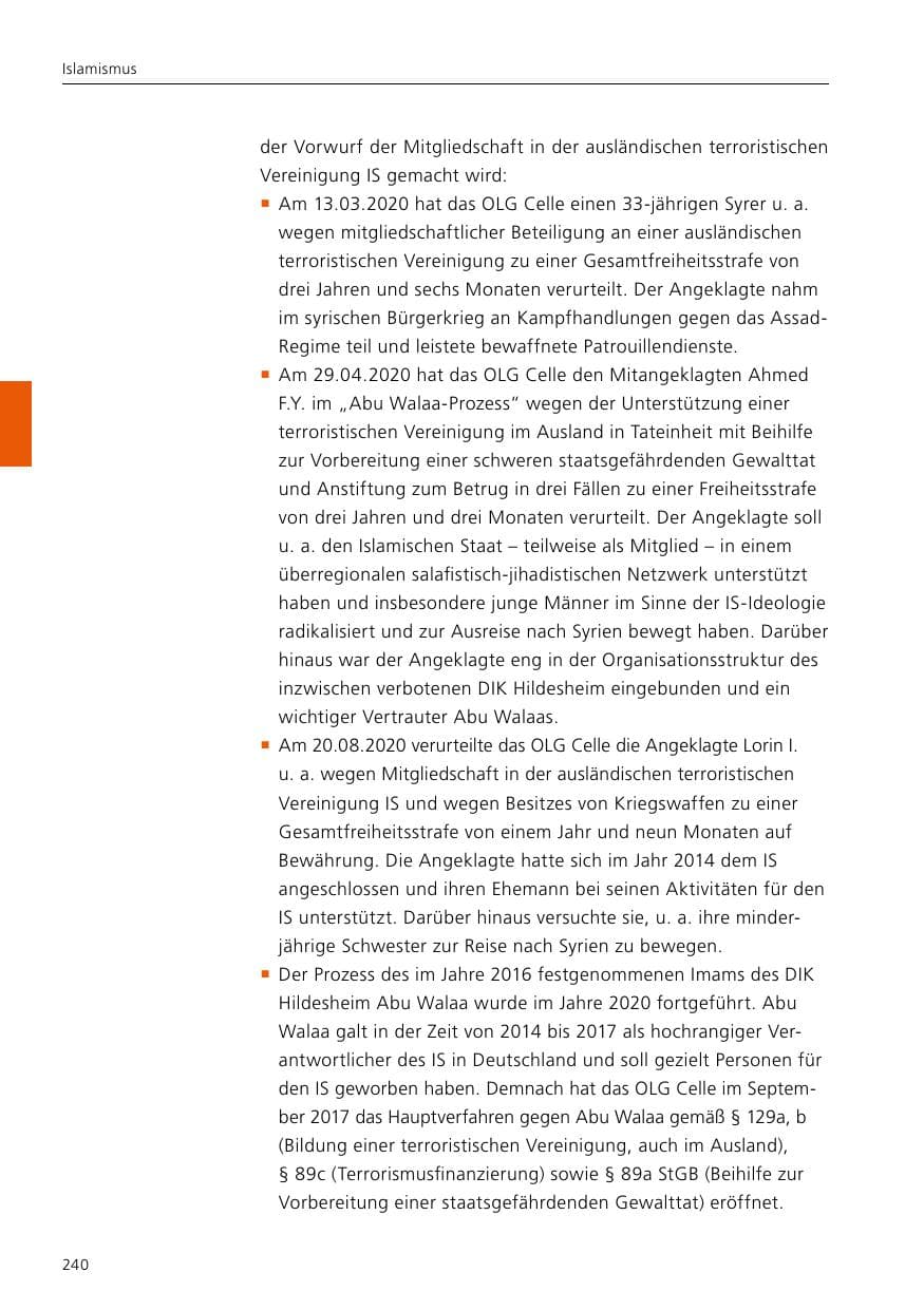 Seite 242 des Verfassungsschutzbericht 2020 Niedersachsen
