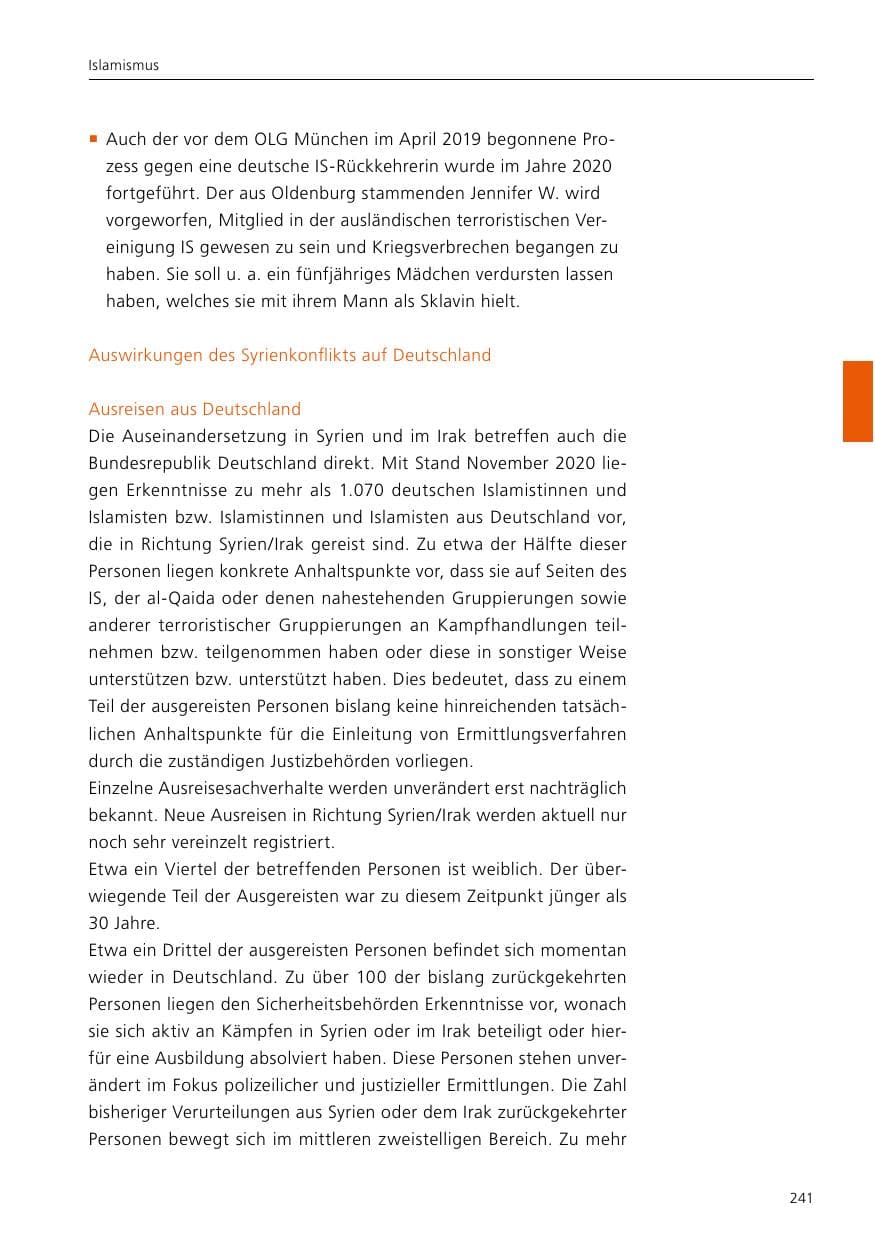 Seite 243 des Verfassungsschutzbericht 2020 Niedersachsen