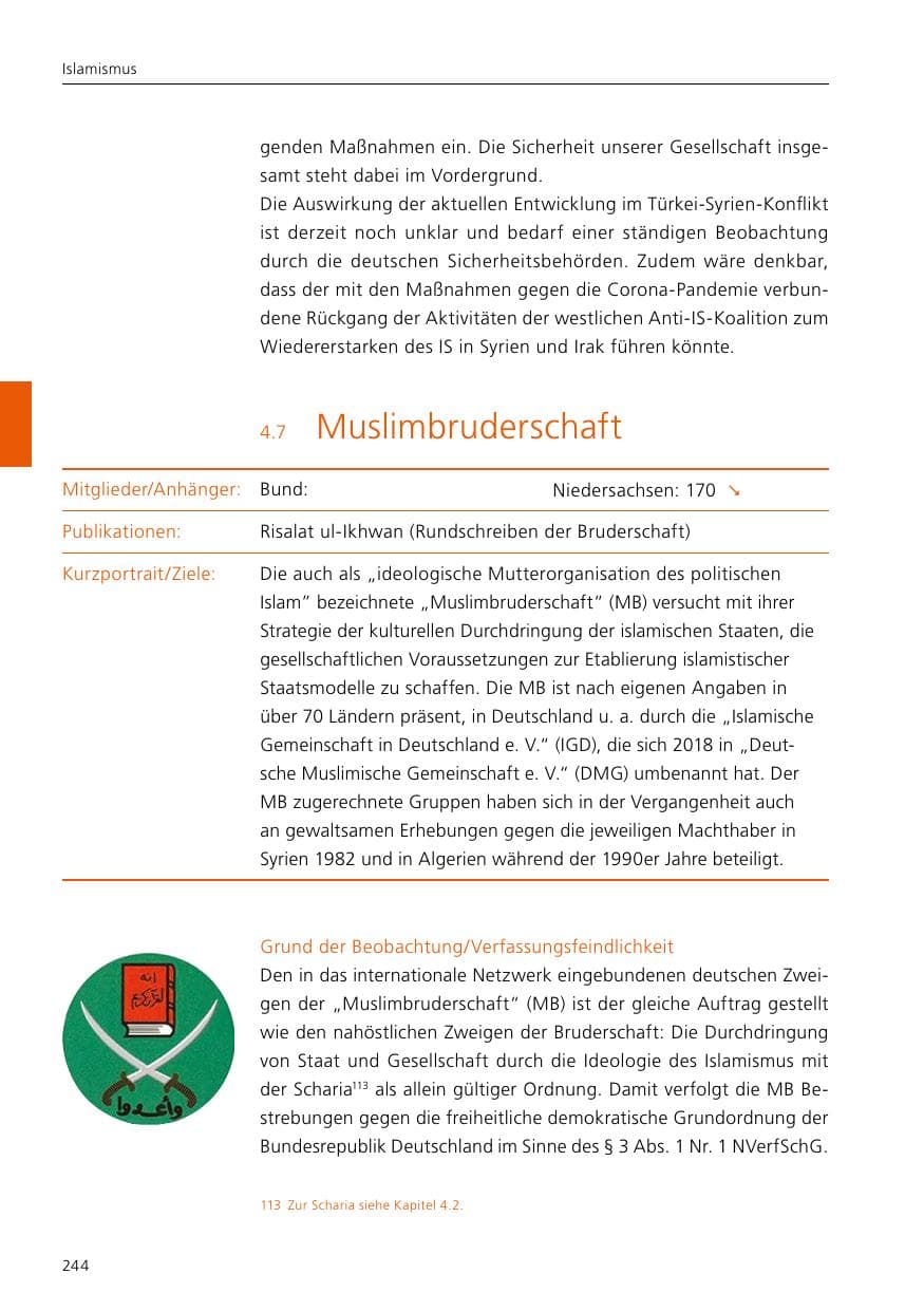 Seite 246 des Verfassungsschutzbericht 2020 Niedersachsen