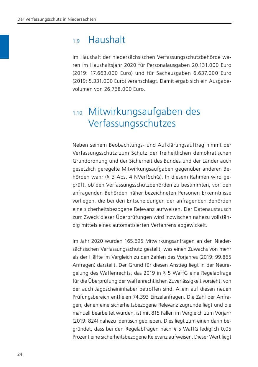 Seite 26 des Verfassungsschutzbericht 2020 Niedersachsen