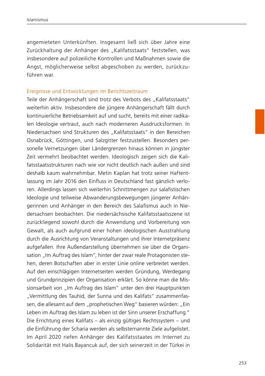 Seite 255 des Verfassungsschutzbericht 2020 Niedersachsen