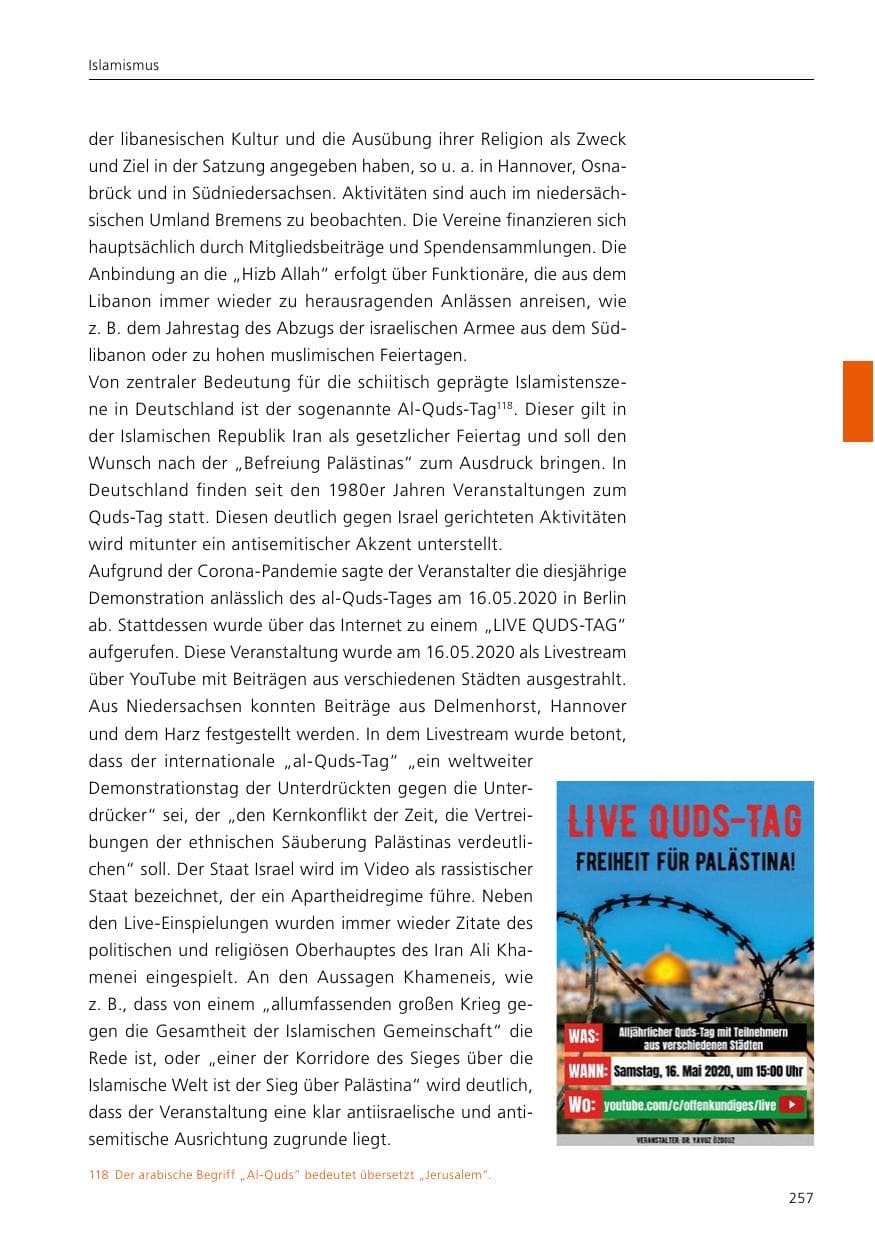 Seite 259 des Verfassungsschutzbericht 2020 Niedersachsen