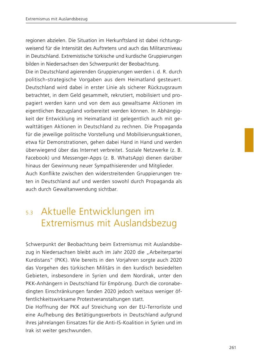Seite 263 des Verfassungsschutzbericht 2020 Niedersachsen