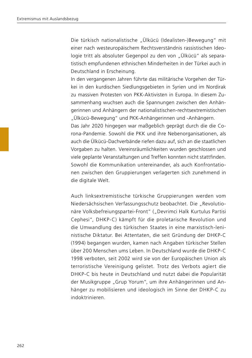 Seite 264 des Verfassungsschutzbericht 2020 Niedersachsen