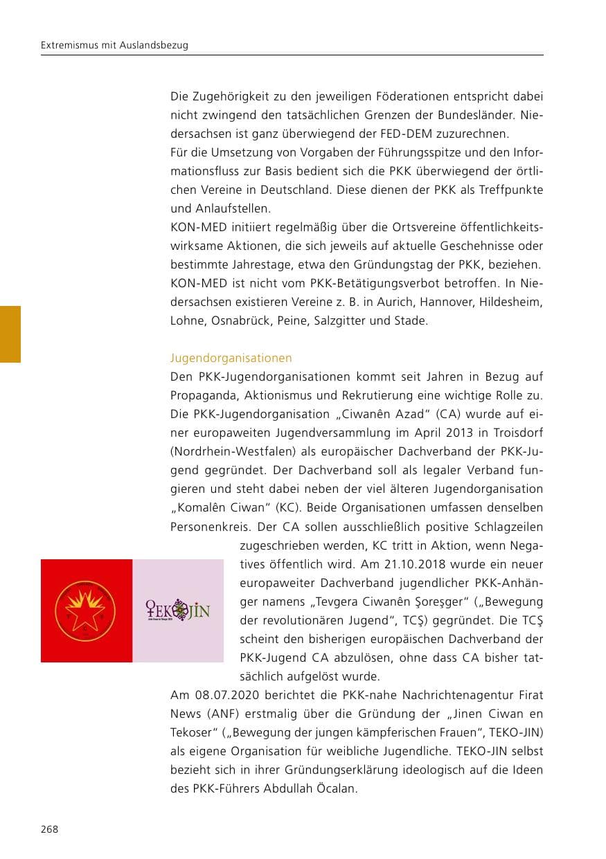 Seite 270 des Verfassungsschutzbericht 2020 Niedersachsen