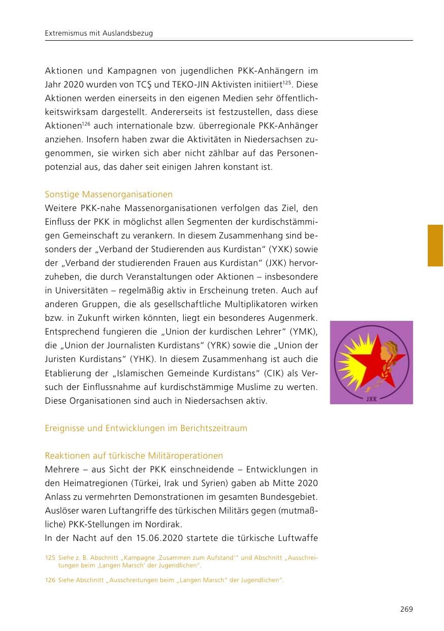 Seite 271 des Verfassungsschutzbericht 2020 Niedersachsen