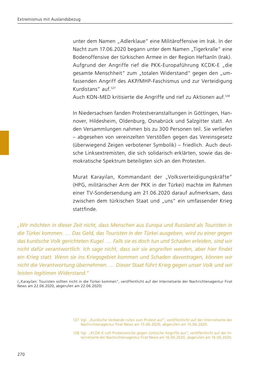 Seite 272 des Verfassungsschutzbericht 2020 Niedersachsen