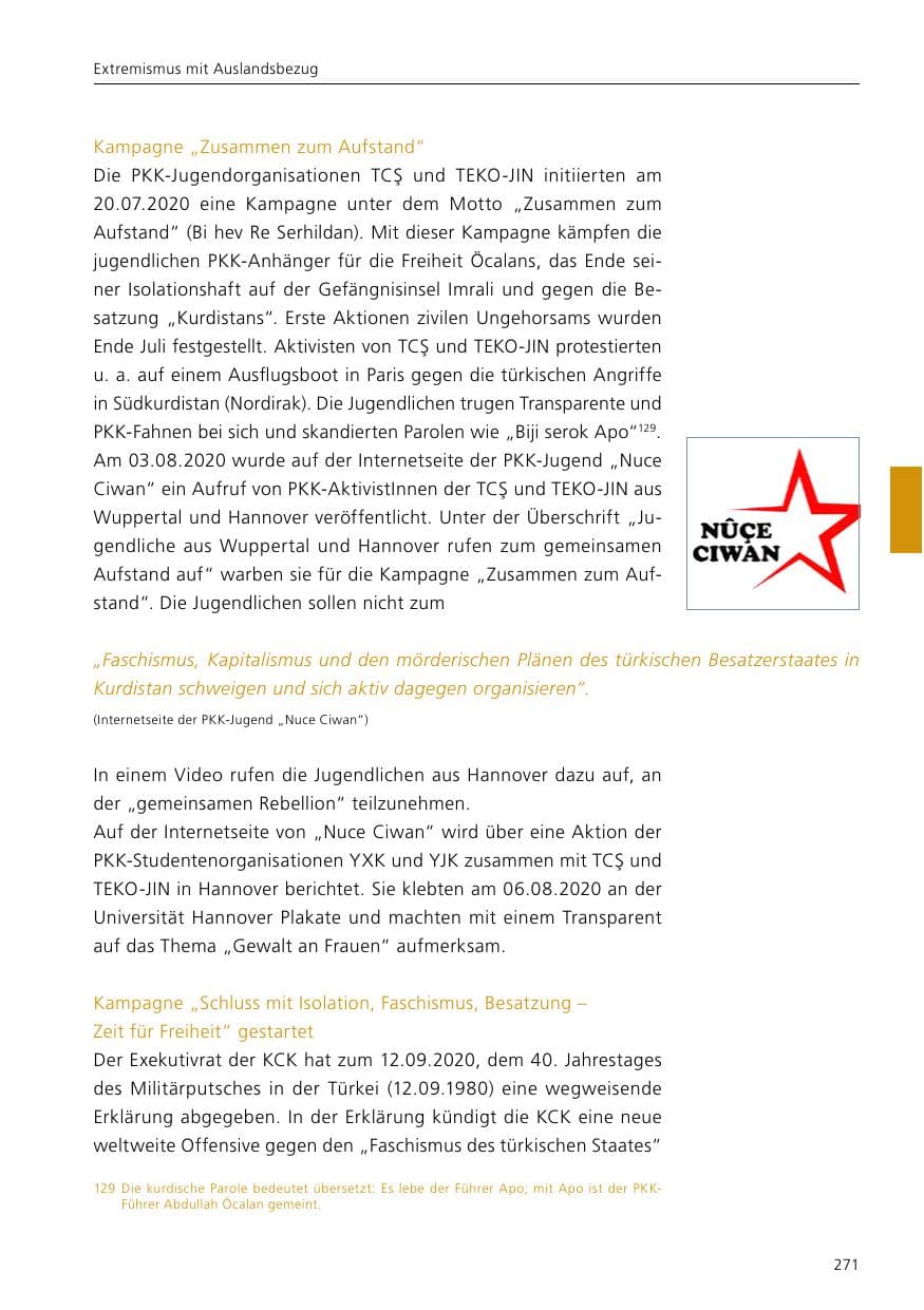 Seite 273 des Verfassungsschutzbericht 2020 Niedersachsen