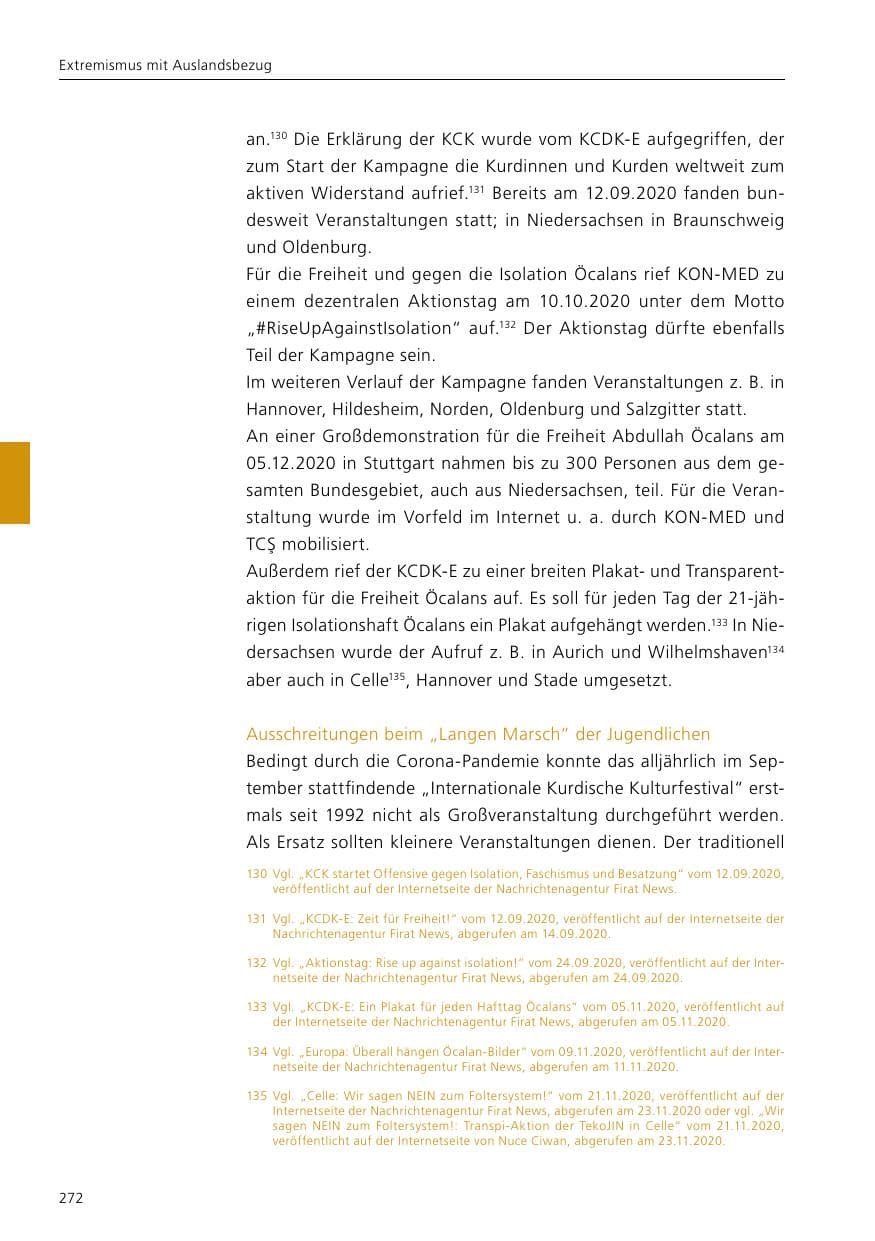Seite 274 des Verfassungsschutzbericht 2020 Niedersachsen