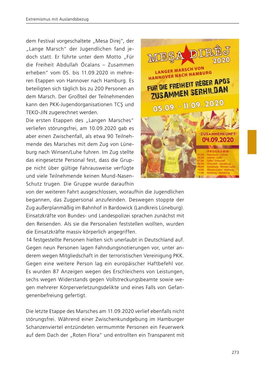 Seite 275 des Verfassungsschutzbericht 2020 Niedersachsen