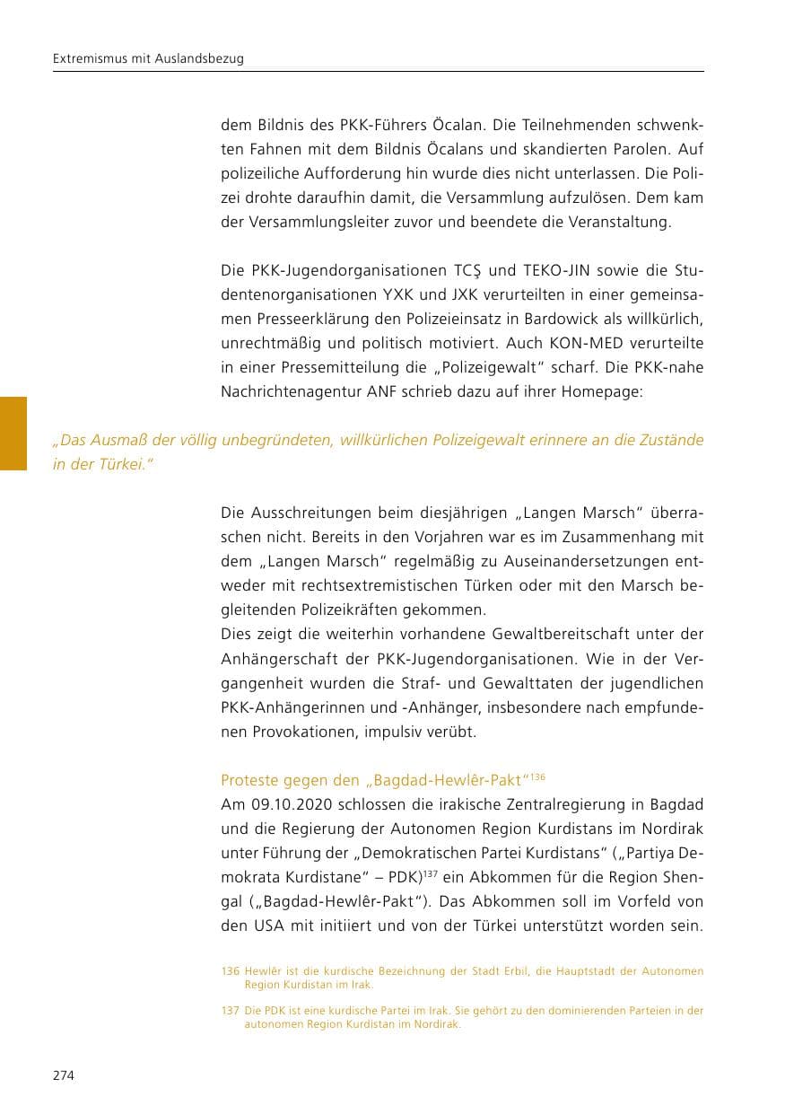 Seite 276 des Verfassungsschutzbericht 2020 Niedersachsen