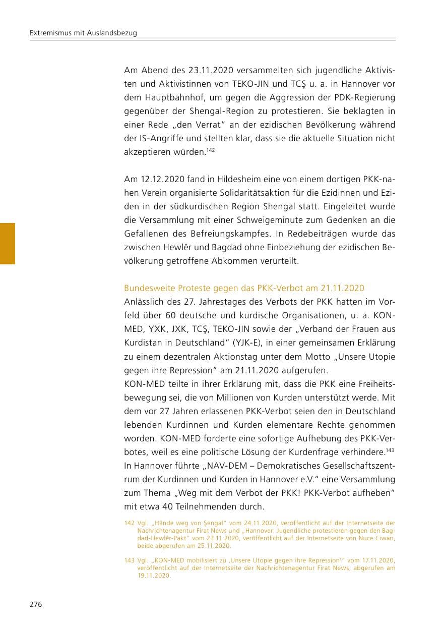 Seite 278 des Verfassungsschutzbericht 2020 Niedersachsen
