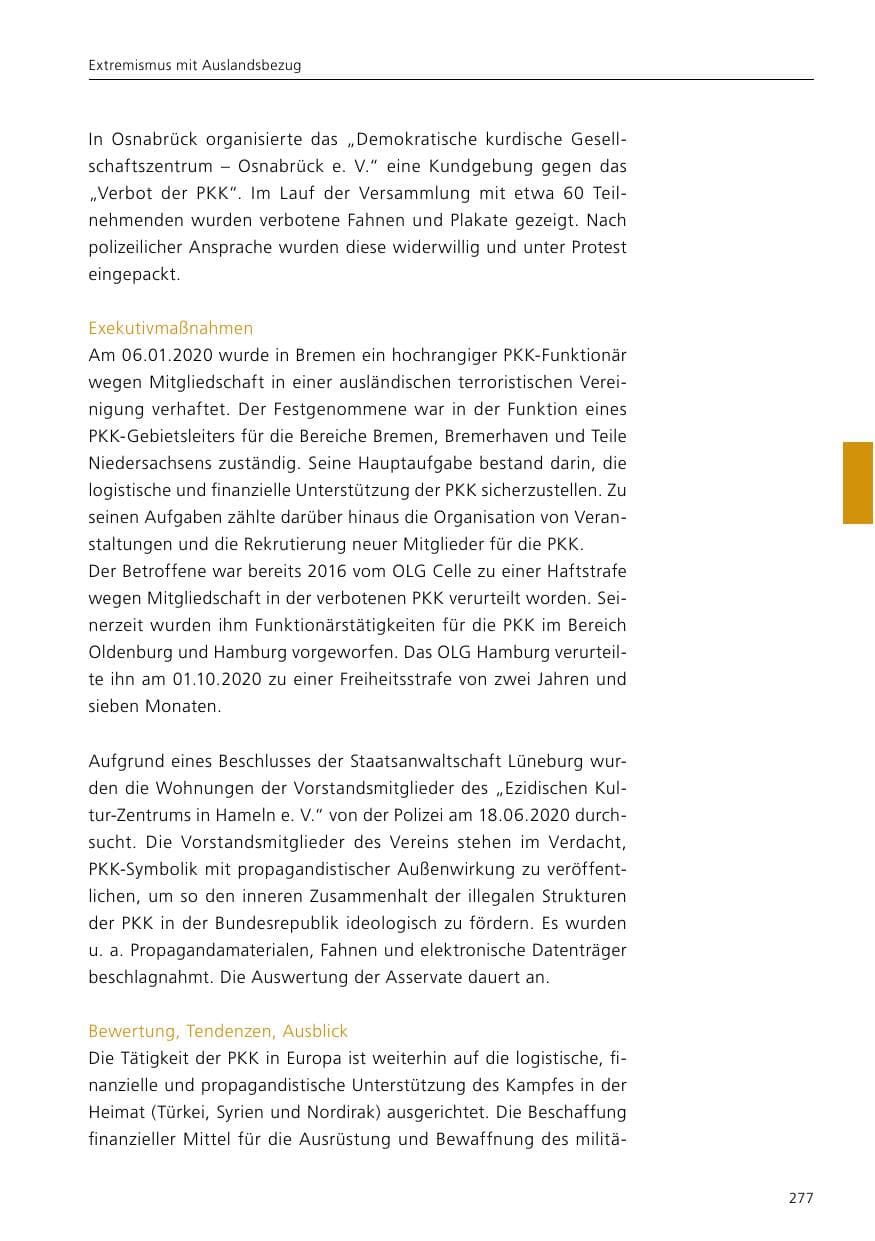 Seite 279 des Verfassungsschutzbericht 2020 Niedersachsen