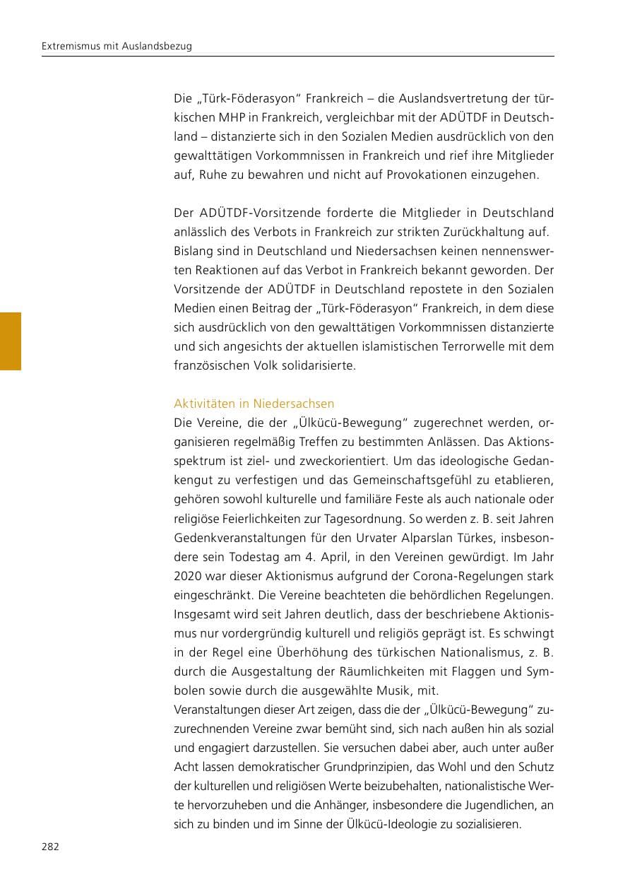 Seite 284 des Verfassungsschutzbericht 2020 Niedersachsen