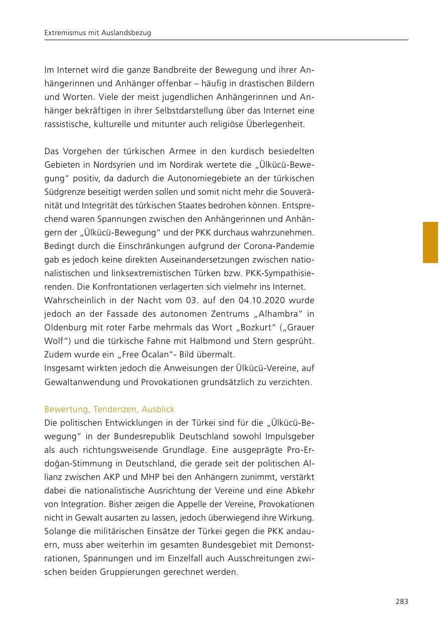 Seite 285 des Verfassungsschutzbericht 2020 Niedersachsen
