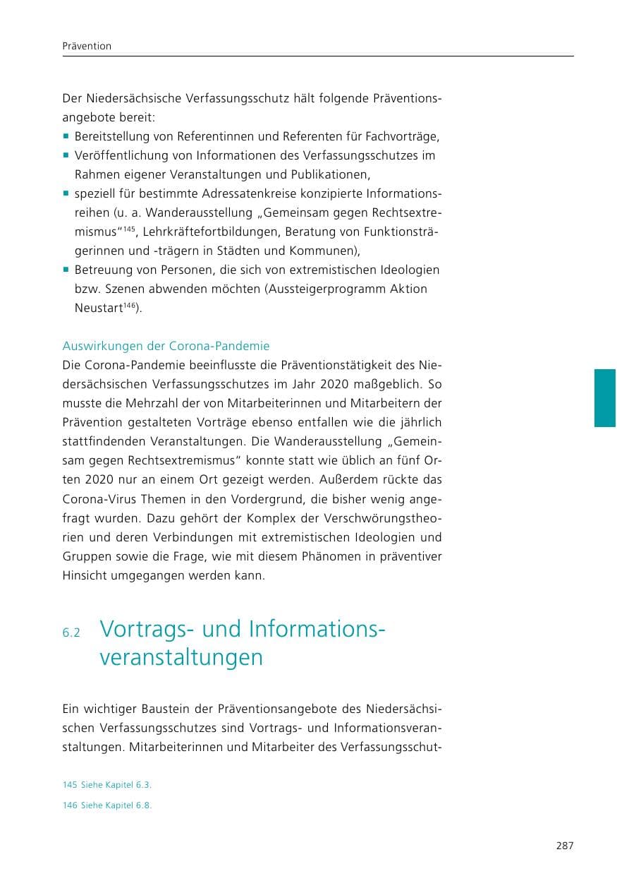 Seite 289 des Verfassungsschutzbericht 2020 Niedersachsen