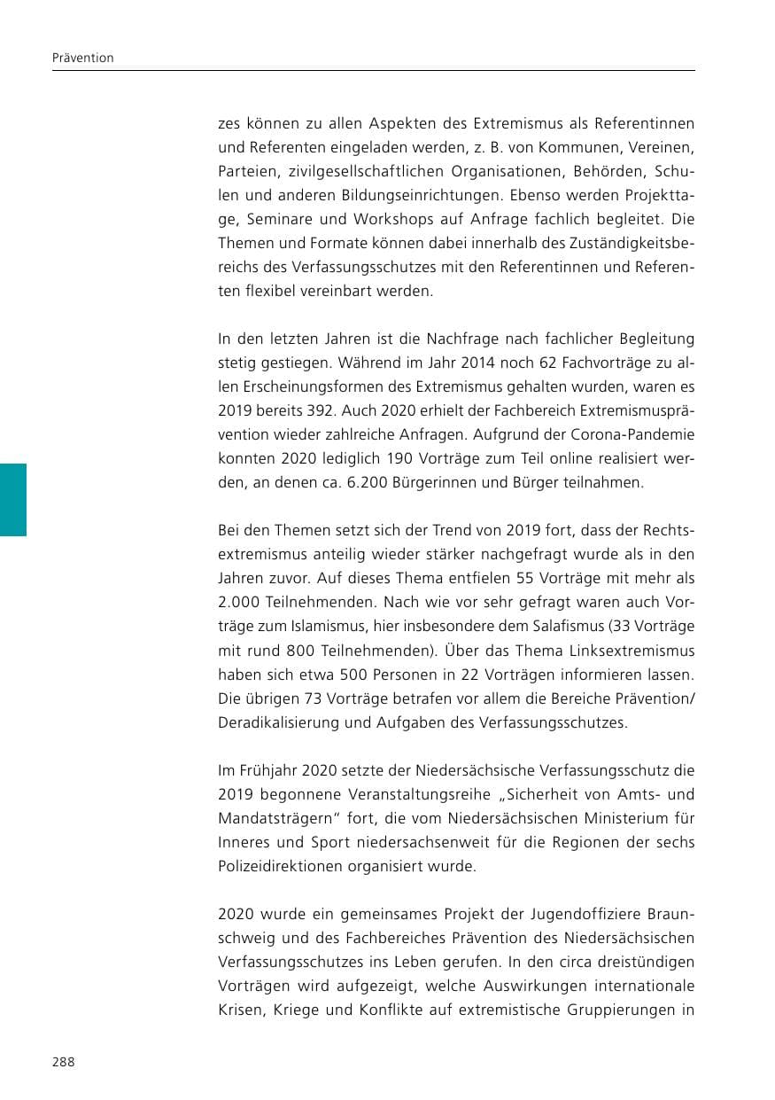 Seite 290 des Verfassungsschutzbericht 2020 Niedersachsen