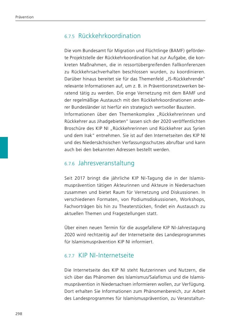 Seite 300 des Verfassungsschutzbericht 2020 Niedersachsen