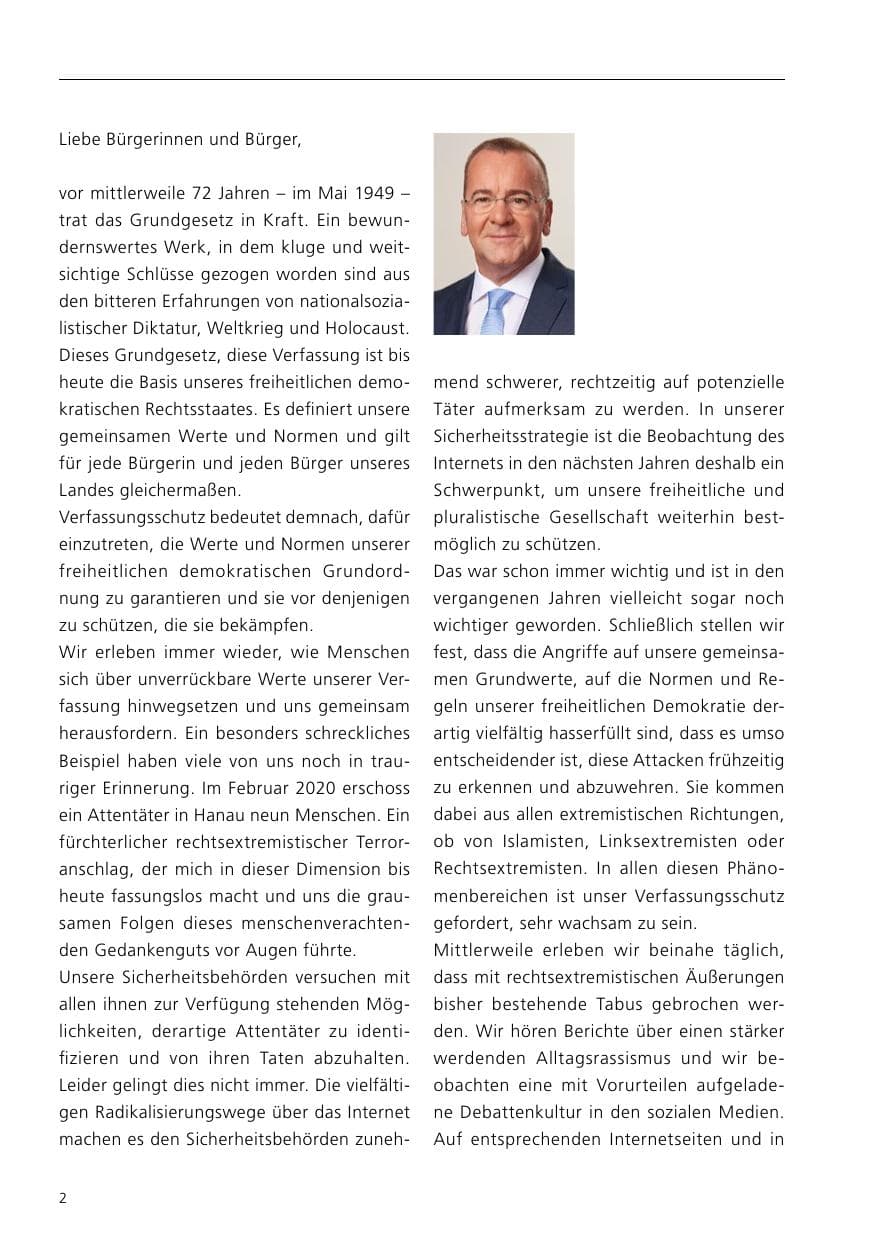 Seite 4 des Verfassungsschutzbericht 2020 Niedersachsen