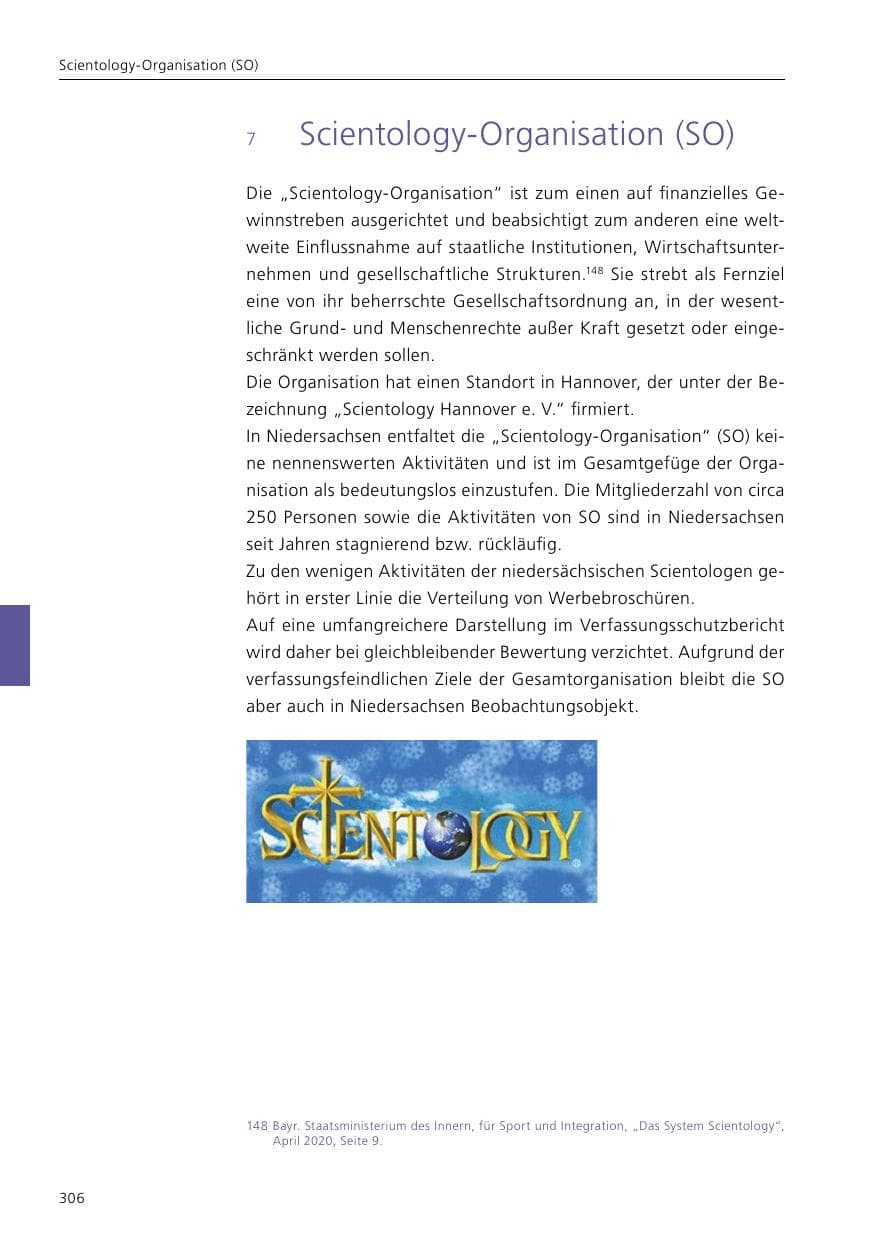Seite 308 des Verfassungsschutzbericht 2020 Niedersachsen