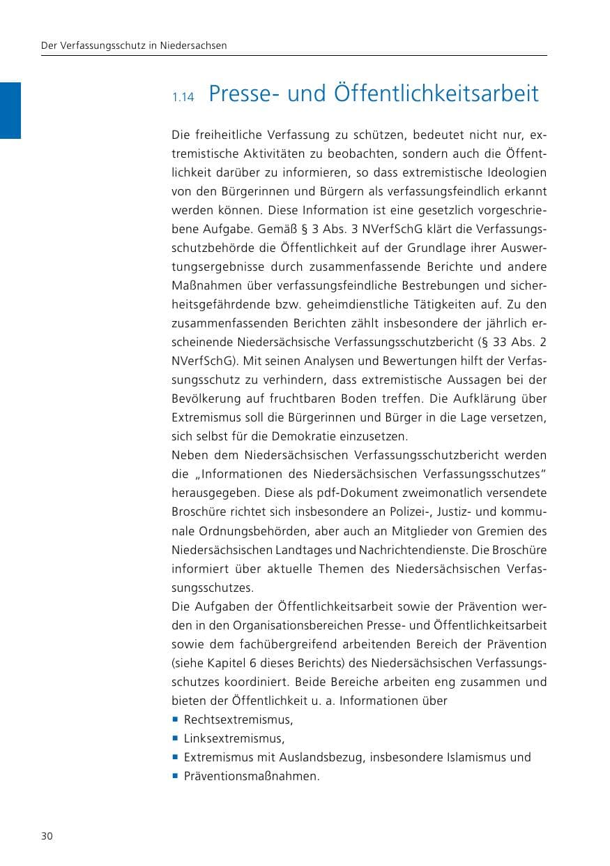 Seite 32 des Verfassungsschutzbericht 2020 Niedersachsen