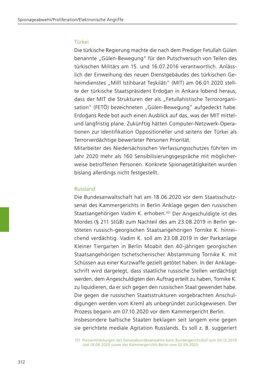 Seite 314 des Verfassungsschutzbericht 2020 Niedersachsen