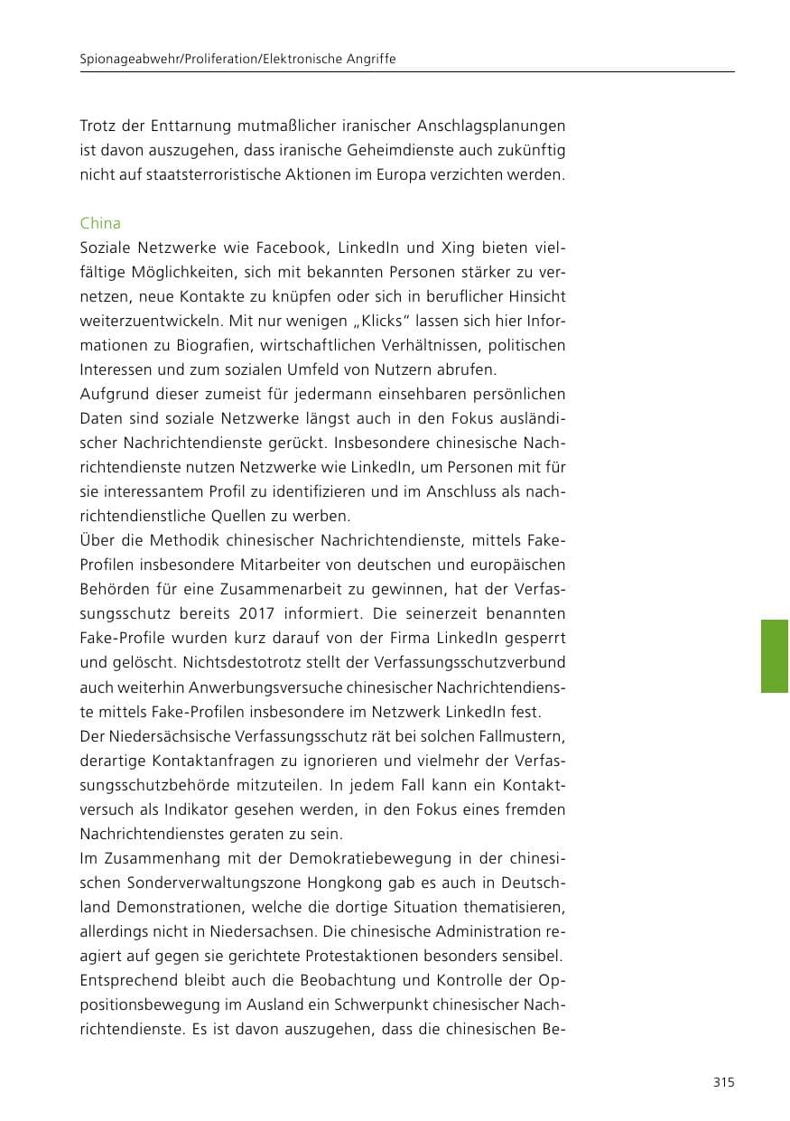 Seite 317 des Verfassungsschutzbericht 2020 Niedersachsen