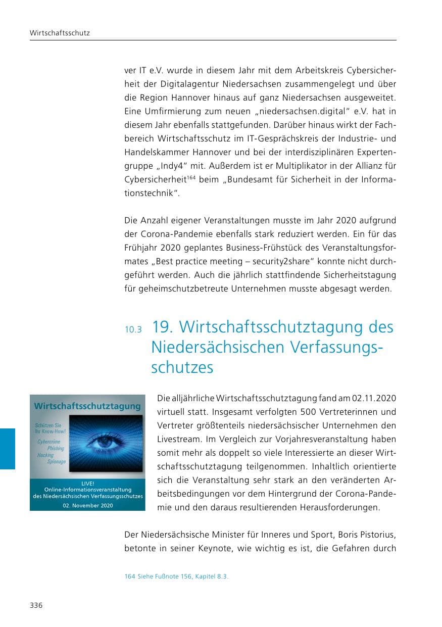 Seite 338 des Verfassungsschutzbericht 2020 Niedersachsen