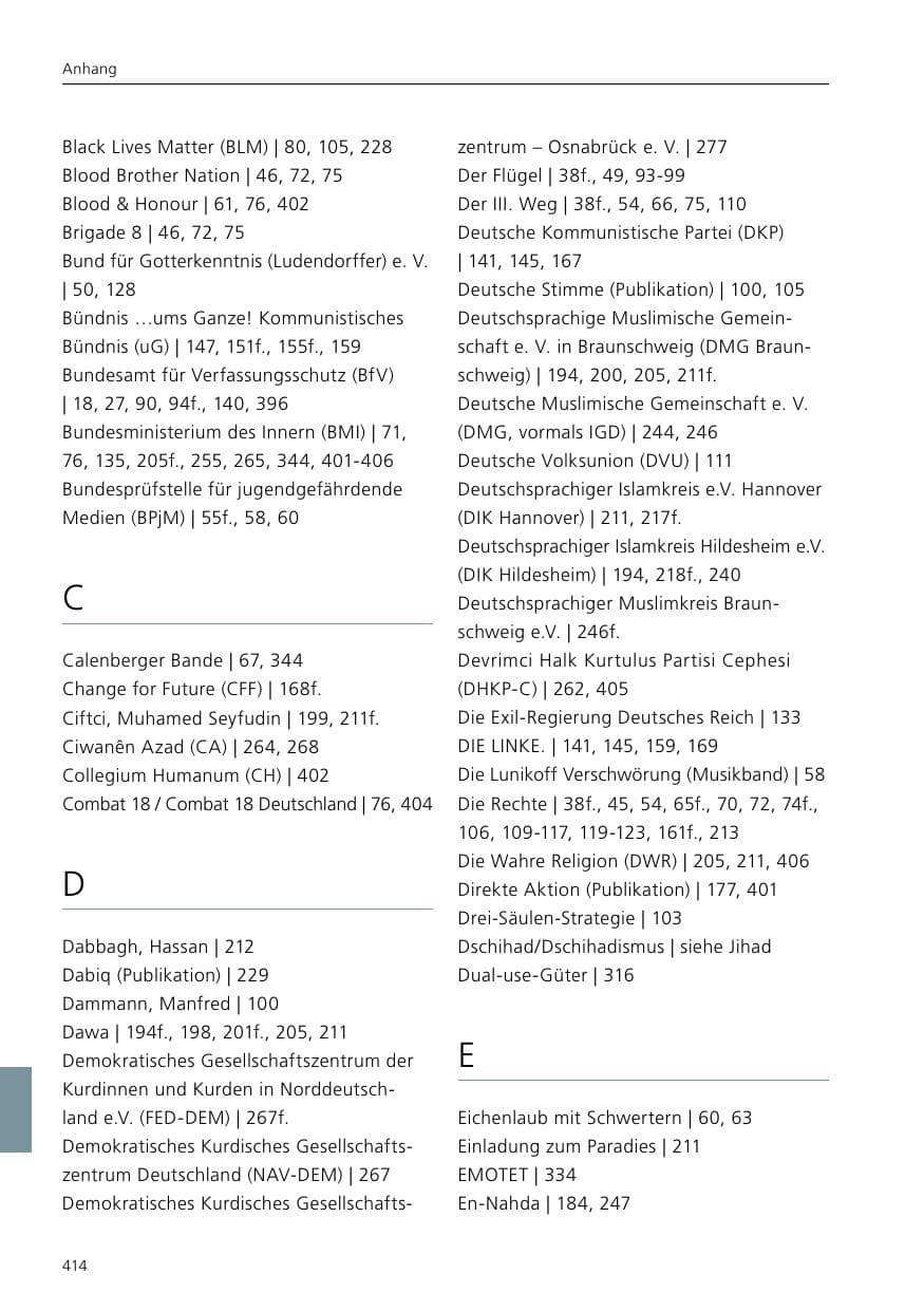 Seite 416 des Verfassungsschutzbericht 2020 Niedersachsen