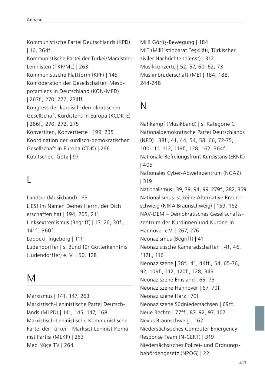Seite 419 des Verfassungsschutzbericht 2020 Niedersachsen