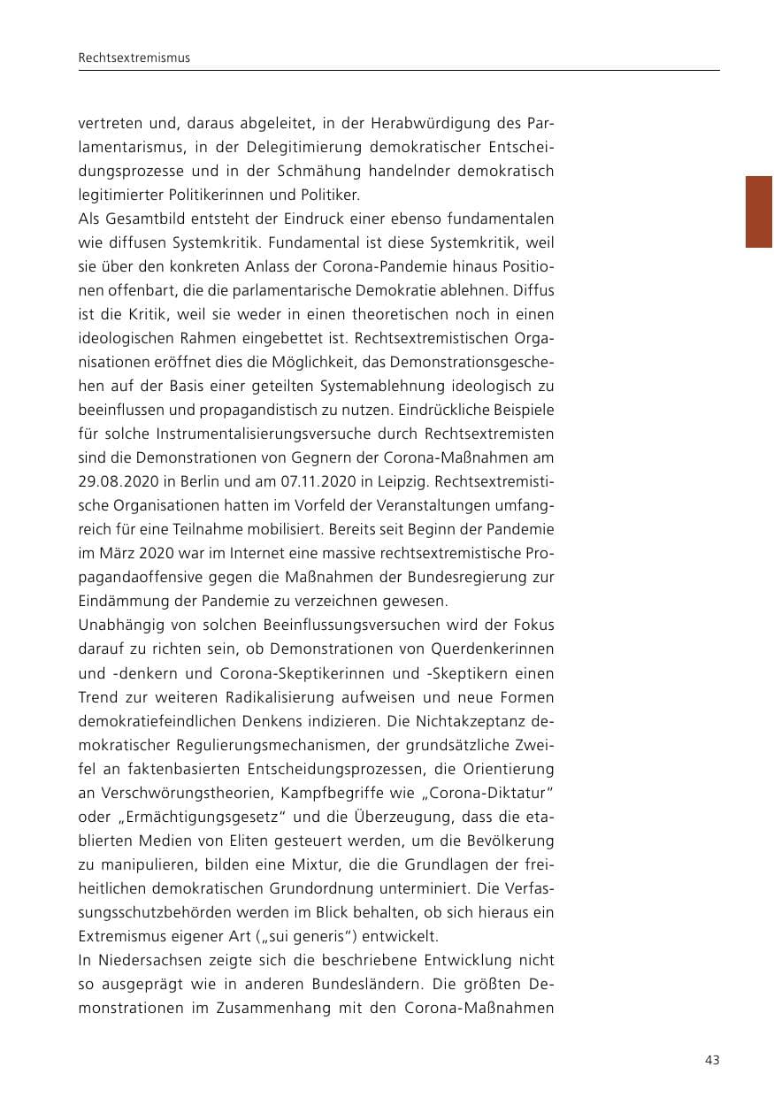 Seite 45 des Verfassungsschutzbericht 2020 Niedersachsen