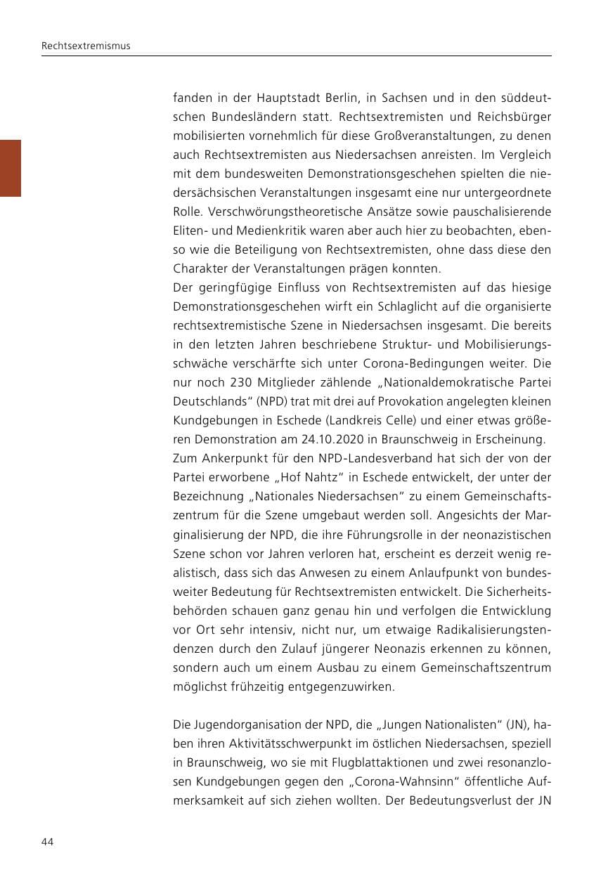 Seite 46 des Verfassungsschutzbericht 2020 Niedersachsen