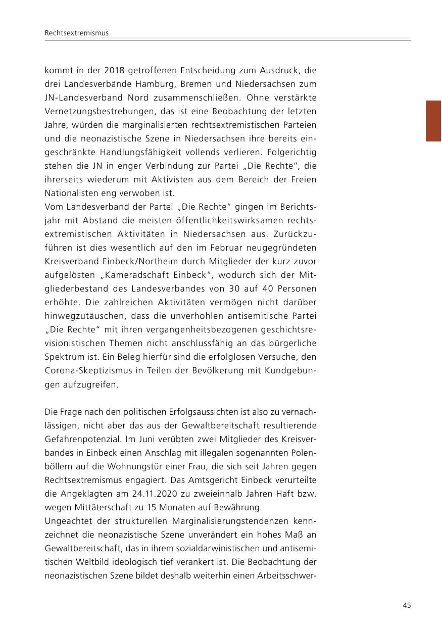 Seite 47 des Verfassungsschutzbericht 2020 Niedersachsen
