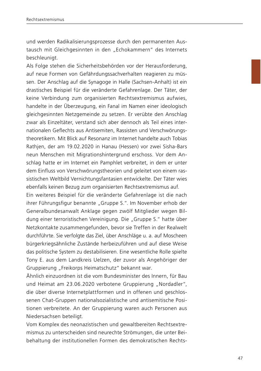 Seite 49 des Verfassungsschutzbericht 2020 Niedersachsen