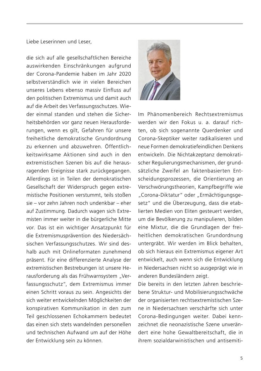 Seite 7 des Verfassungsschutzbericht 2020 Niedersachsen