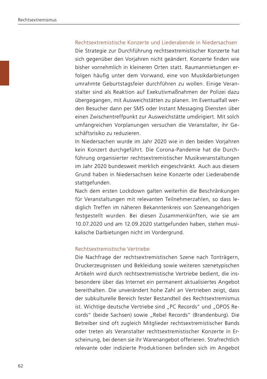 Seite 64 des Verfassungsschutzbericht 2020 Niedersachsen