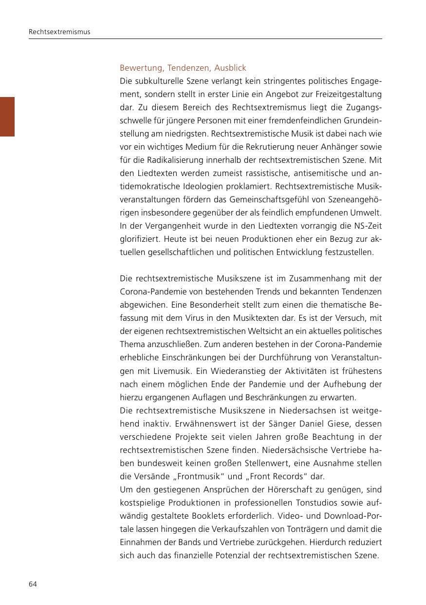 Seite 66 des Verfassungsschutzbericht 2020 Niedersachsen