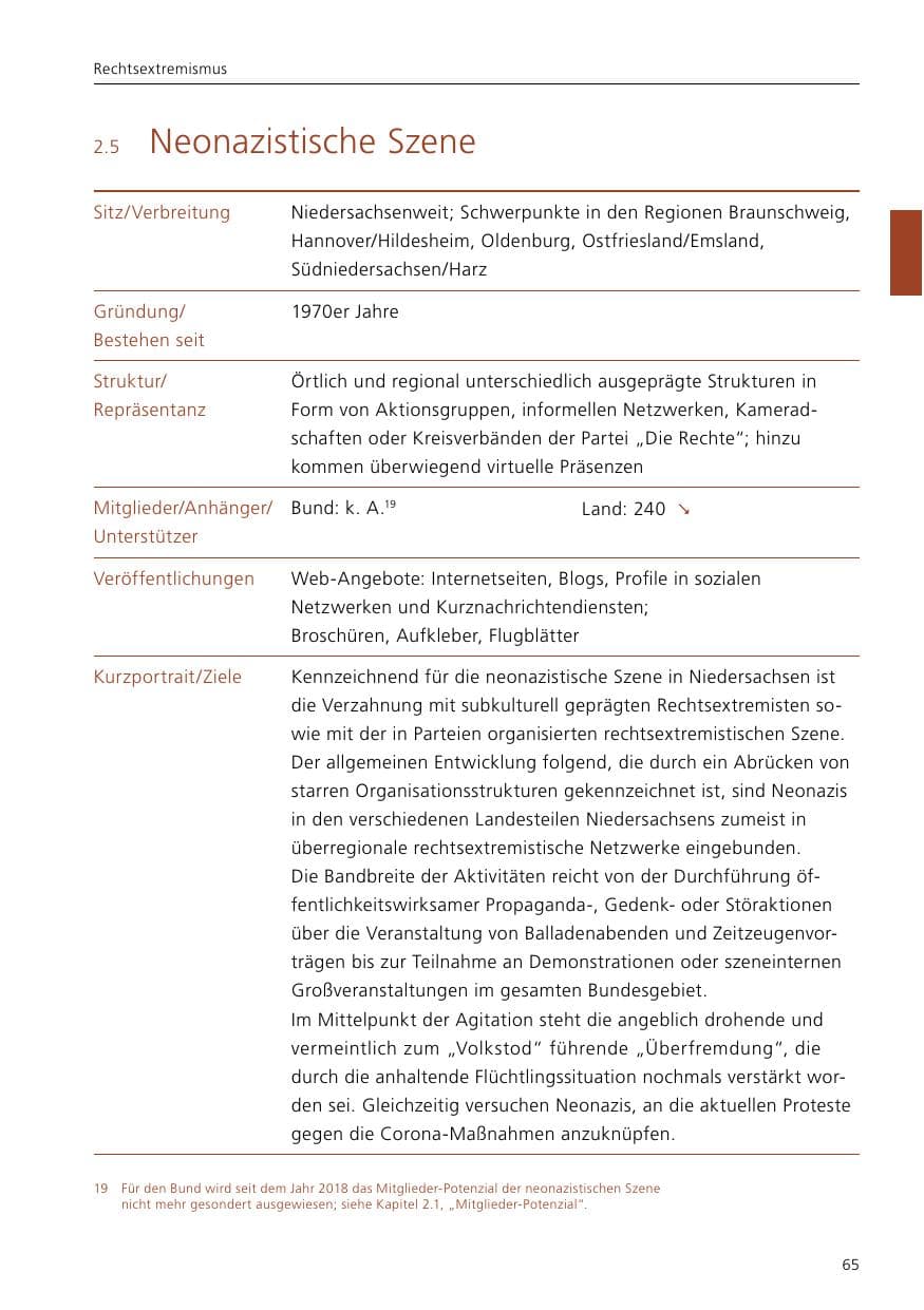 Seite 67 des Verfassungsschutzbericht 2020 Niedersachsen